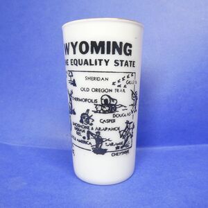 Wyoming Milk Glass Cup Tumbler Opaque White Black Design Hazel Atlas Vintage